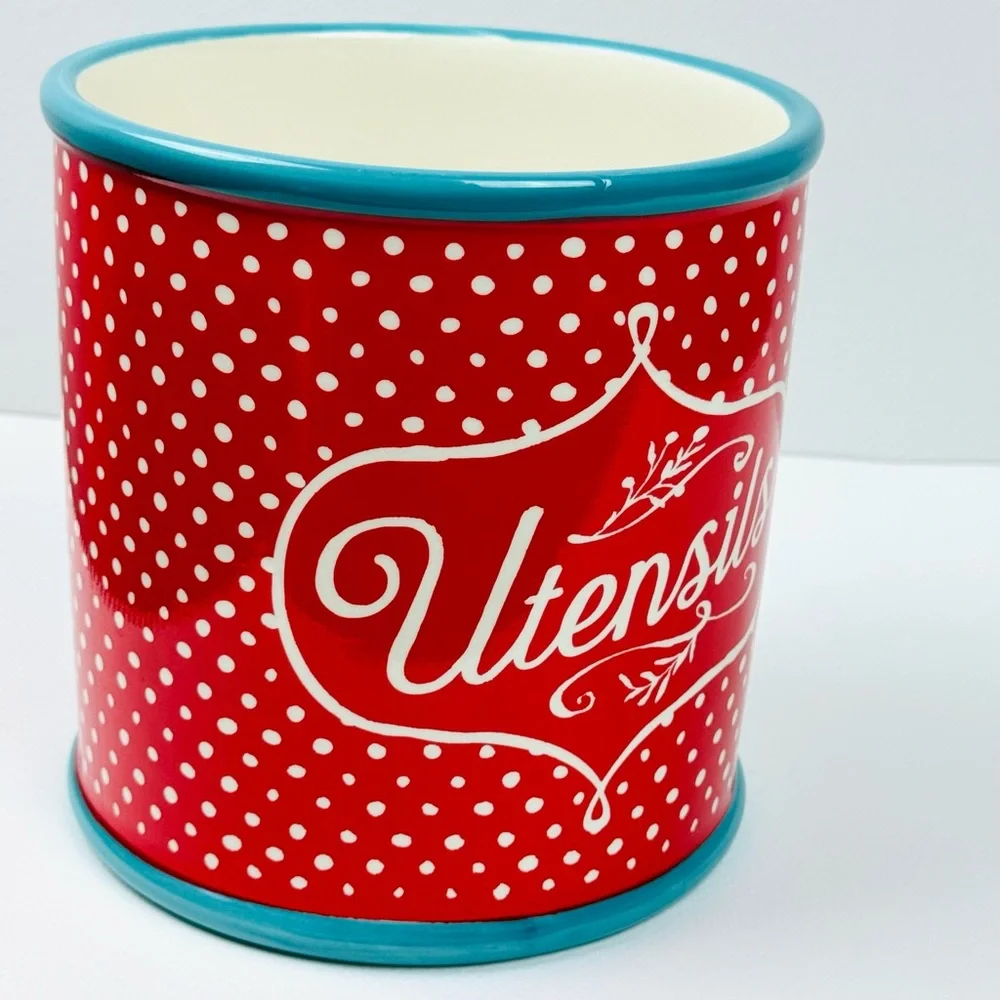 Pioneer Woman Polka-Dot Utensil Crock Holder Organizer